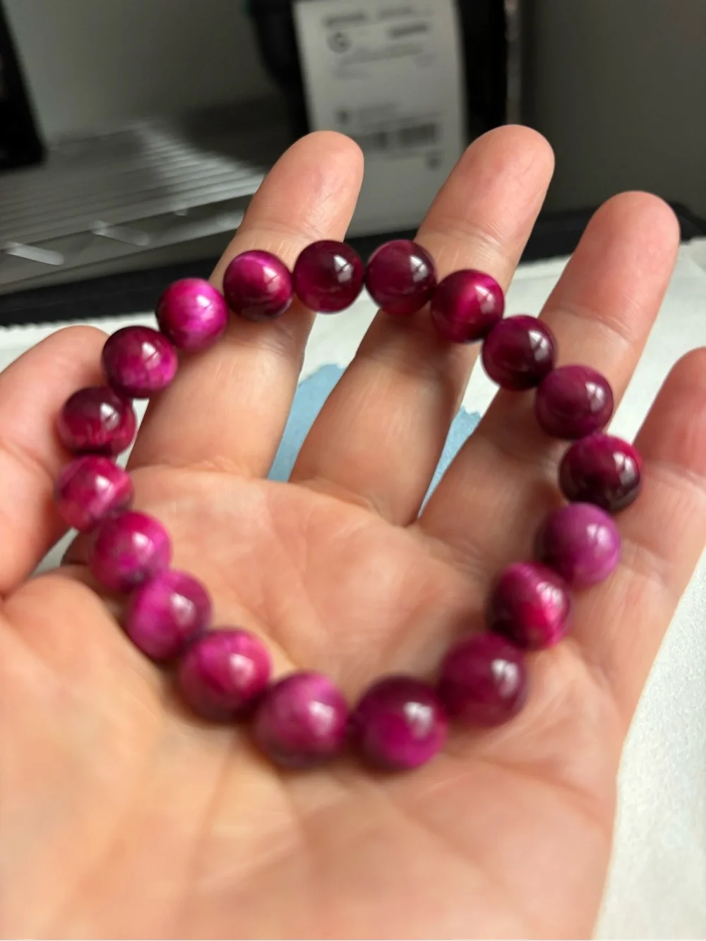 10mm Pink Tiger Eye Beaded Stretch Bracelet - Women Jewelry